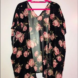 Sheer Black Floral Kimono